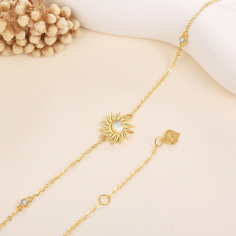 14K Rose Gold Cubic Zirconia & Opal Sun Charm Bracelet-3