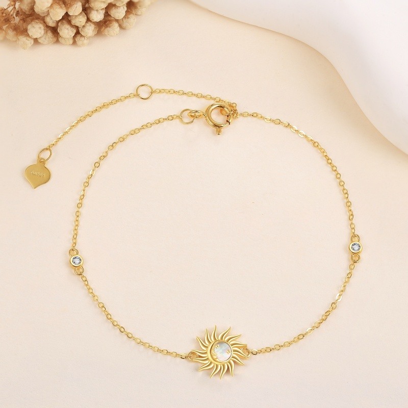 14K Rose Gold Cubic Zirconia & Opal Sun Charm Bracelet-4