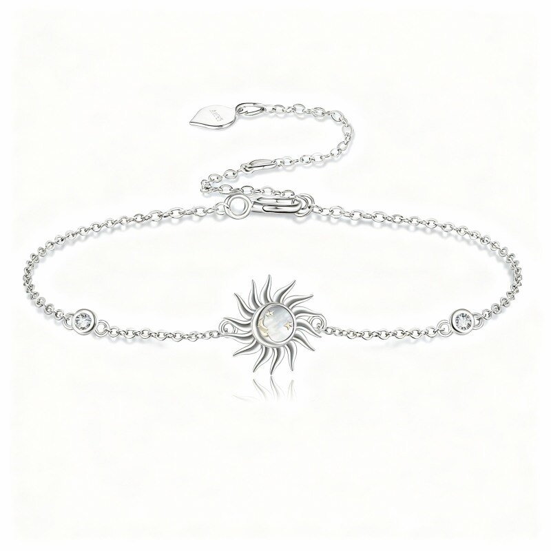 10K White Gold Cubic Zirconia & Opal Sun Charm Bracelet-12