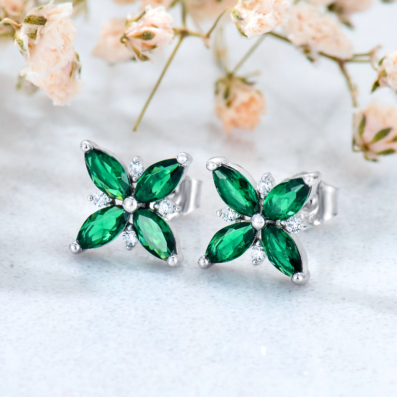 Pendientes de botón de orquídea con circonitas cúbicas y oro de 14 quilates-3