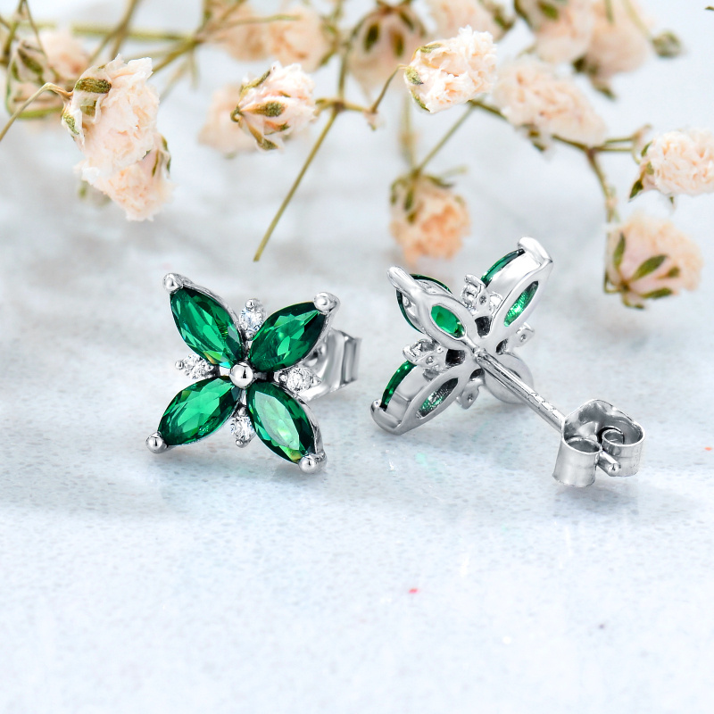 Pendientes de botón de orquídea con circonitas cúbicas y oro de 14 quilates-4