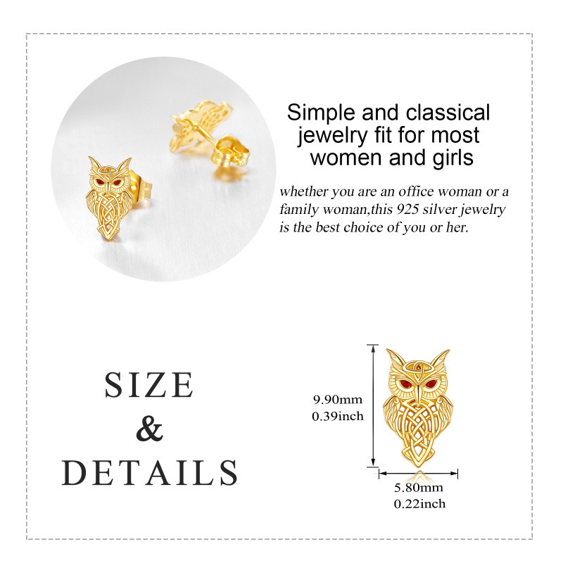 Boucles d'oreilles à clous en or 10 carats avec hibou et nœud celtique en zircon cubique-5