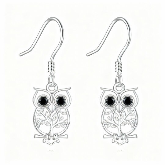 10K White Gold Cubic Zirconia Owl Drop Earrings