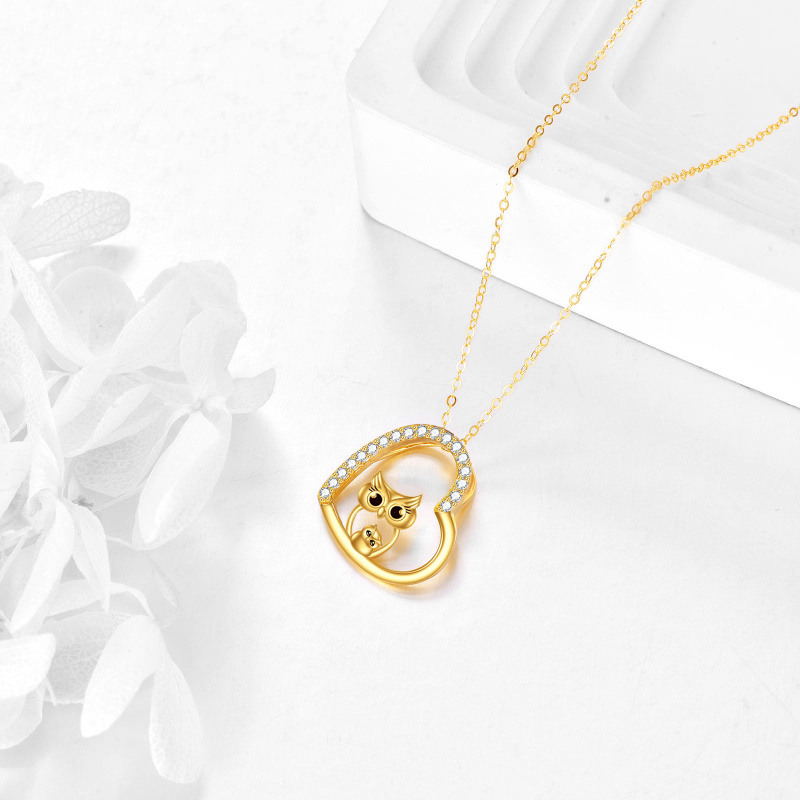 Halskette aus 18-karätigem Gold mit Anhänger aus Eule und Herz und Zirkonia-4