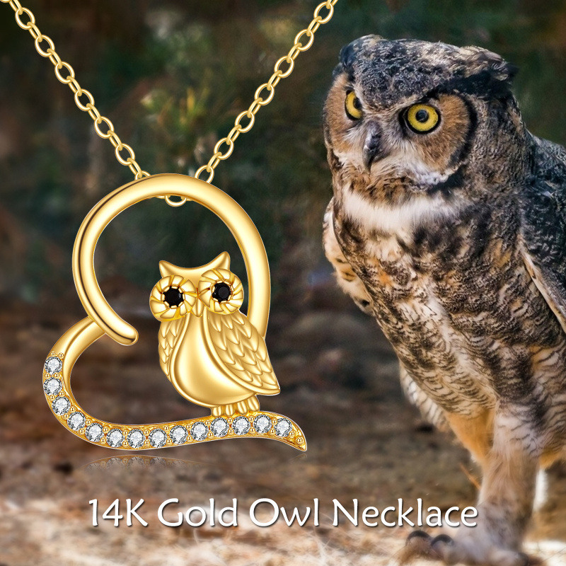 18K White Gold Cubic Zirconia Owl & Heart Pendant Necklace-5
