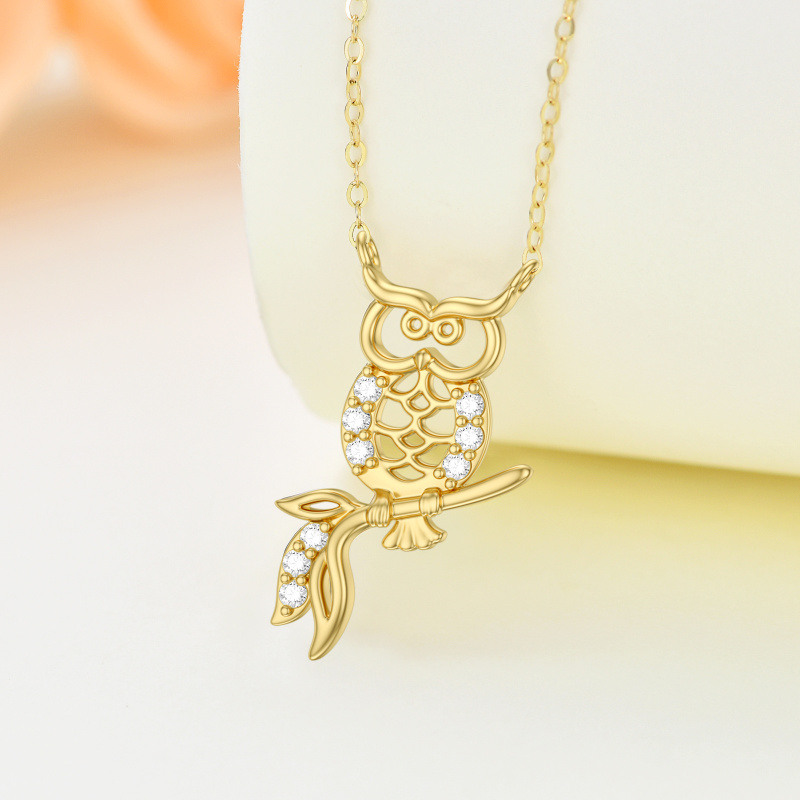 Collier pendentif hibou en or 9 carats et zircon cubique-5