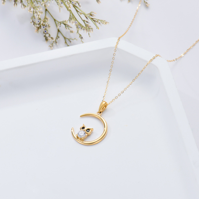 Collier pendentif hibou en or 18 carats et zircon cubique-4
