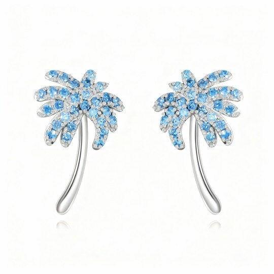10K White Gold Cubic Zirconia Palm Tree Stud Earrings