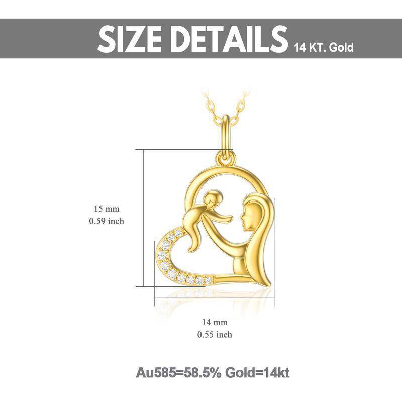 18K Gold Cubic Zirconia Mother & Baby Heart Pendant Necklace-5
