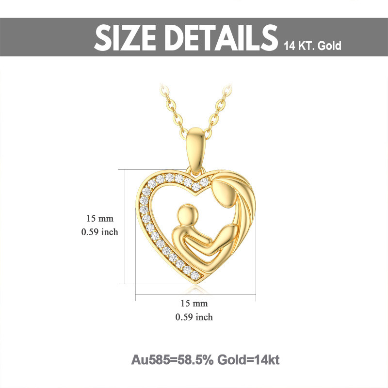 Collier pendentif cœur en or 14 carats et zircon cubique représentant une maman tenant son bébé-5