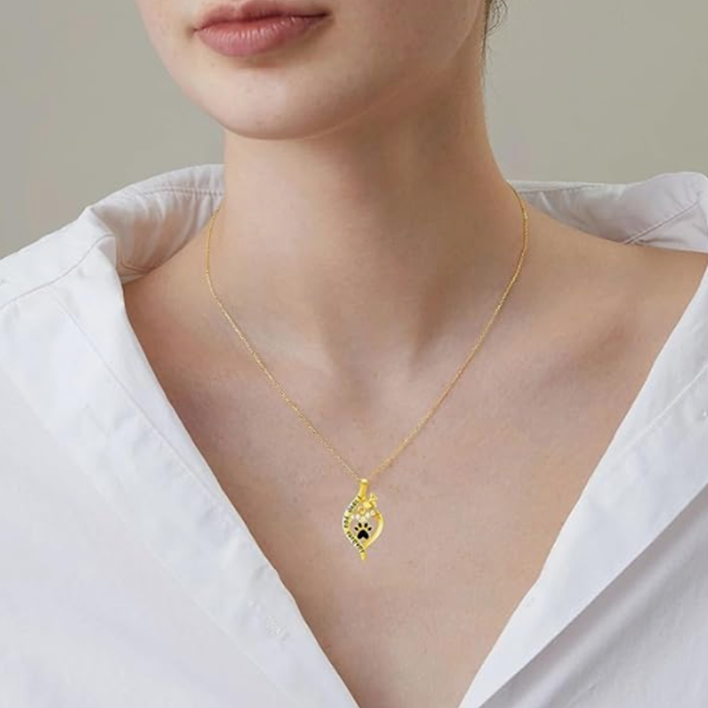 Halskette aus 14-karätigem Gold mit Pfotenknochen-Unendlichkeitssymbol und eingraviertem Wort für Damen-2