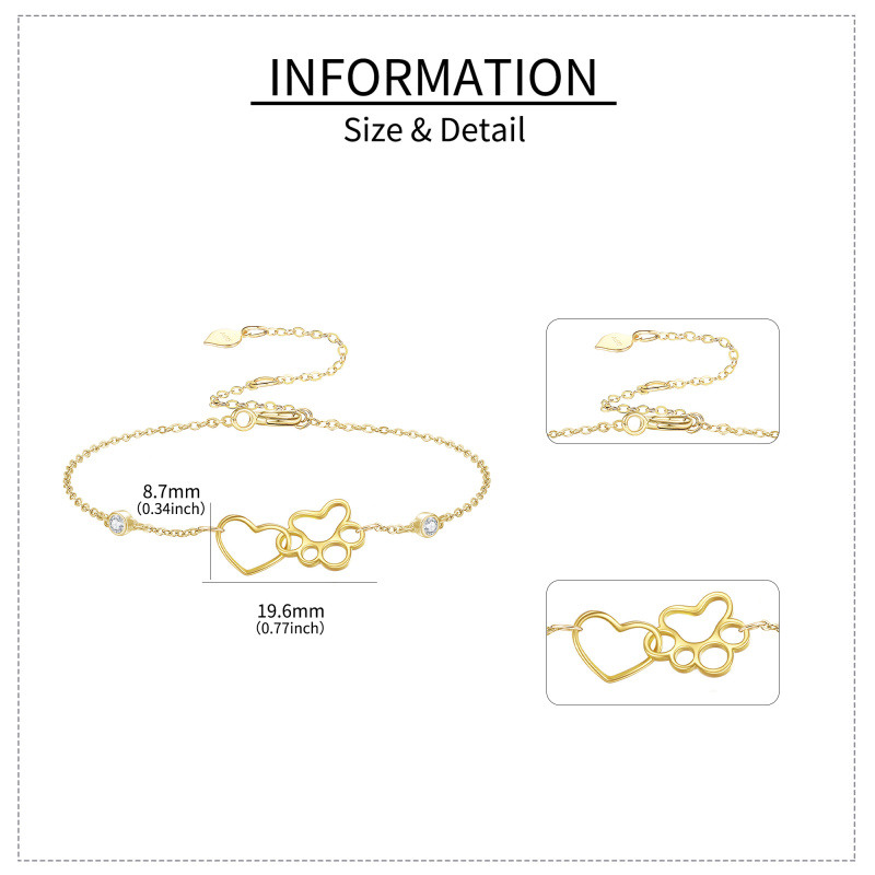 10K Gold Cubic Zirconia Paw & Heart Charm Bracelet-5