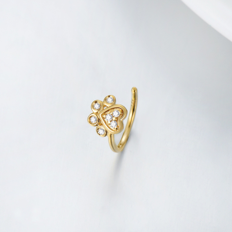 18K Gold Cubic Zirconia Paw Nose Ring-2