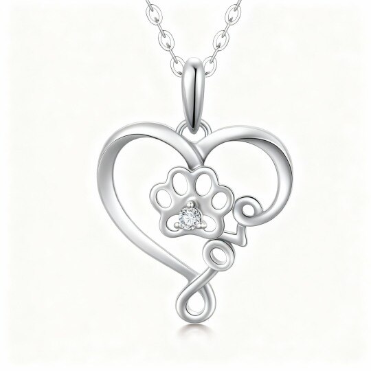 10K White Gold Cubic Zirconia Paw Pendant Necklace
