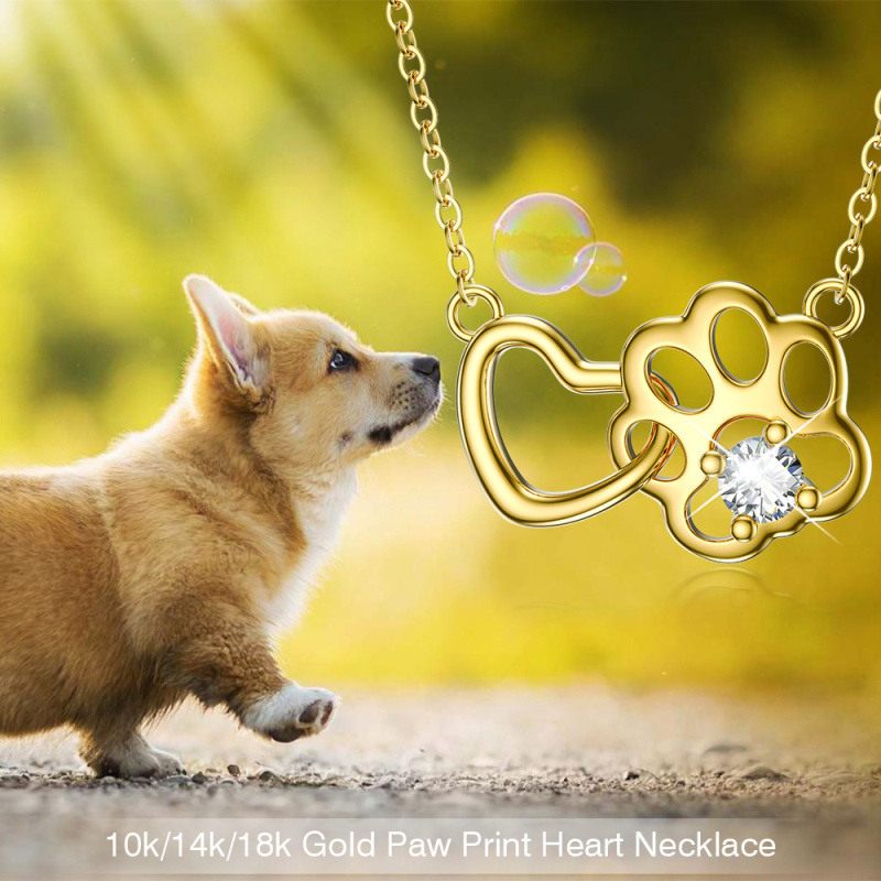 Platinum with White Gold Plated Cubic Zirconia Paw Pendant Necklace-4