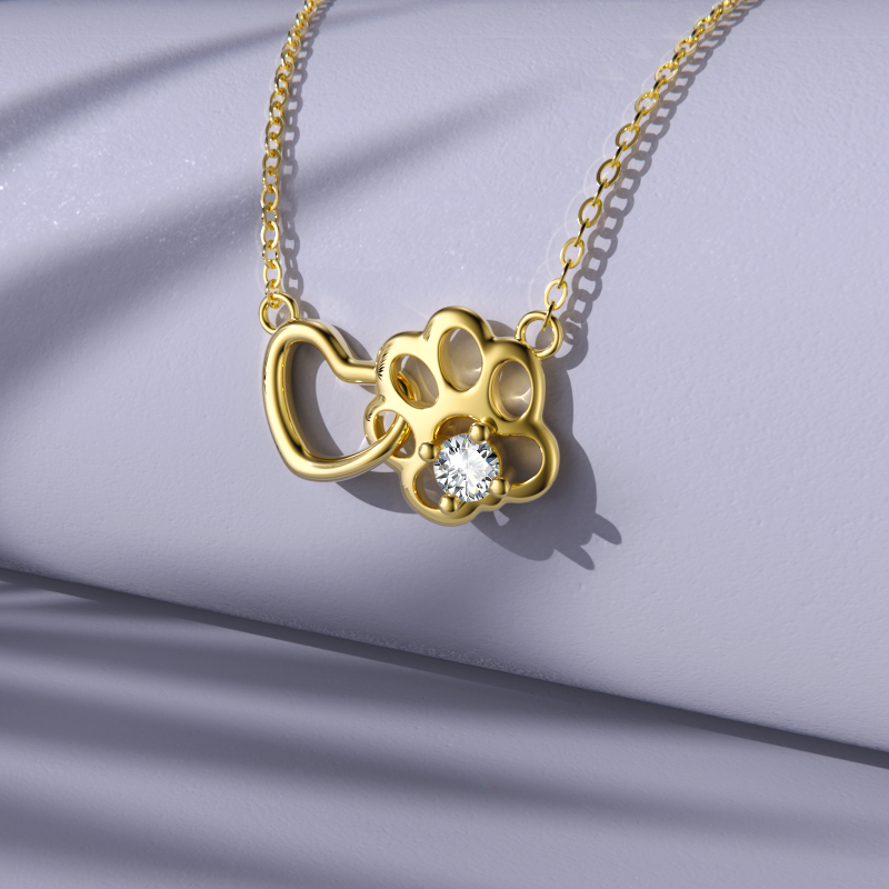 Platinum with White Gold Plated Cubic Zirconia Paw Pendant Necklace-6