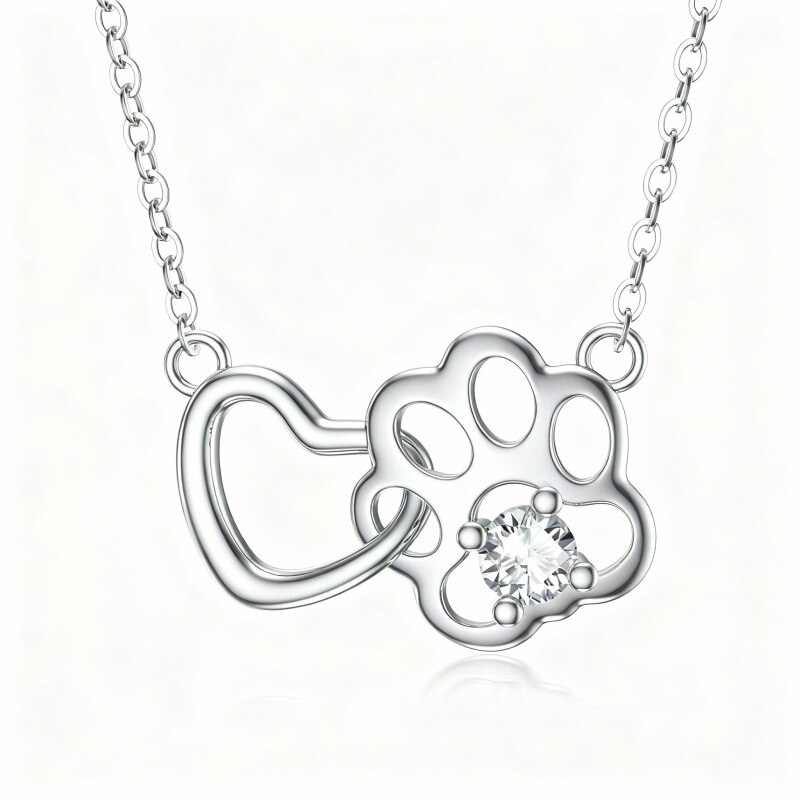 Platinum with White Gold Plated Cubic Zirconia Paw Pendant Necklace-1