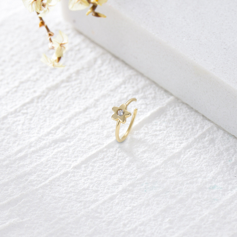 Anillo nasal de oro blanco de 18 quilates con circonita cúbica en forma de flor de melocotón-3