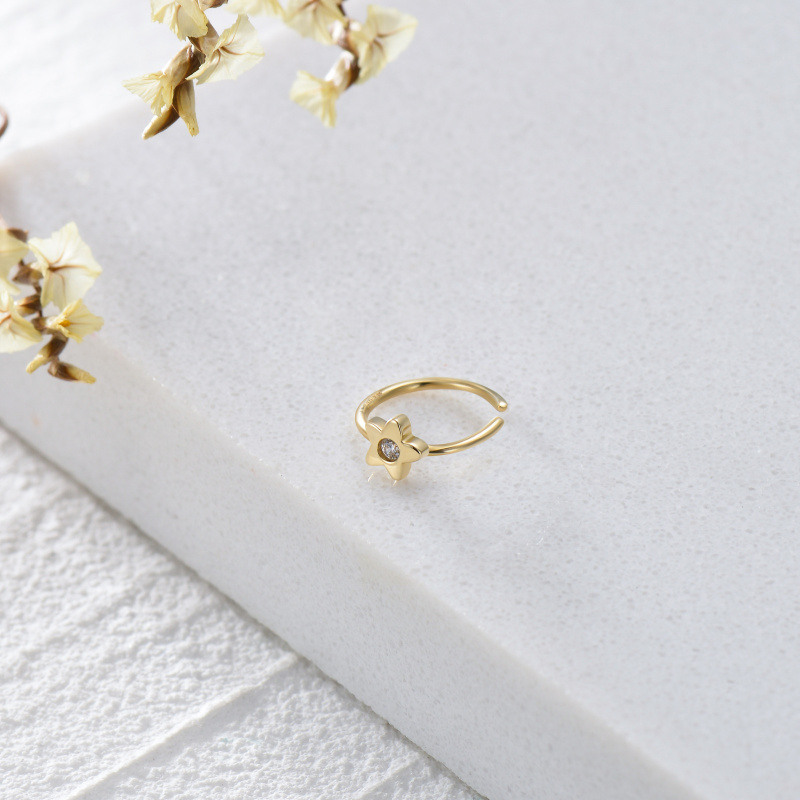 Anillo nasal de oro blanco de 18 quilates con circonita cúbica en forma de flor de melocotón-4