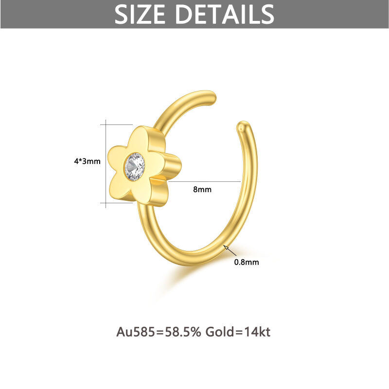 Anillo nasal de oro blanco de 18 quilates con circonita cúbica en forma de flor de melocotón-6