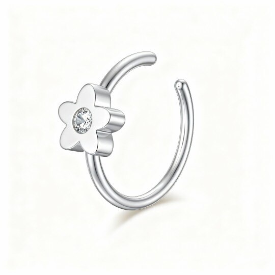 Anillo nasal de oro blanco de 10 quilates con circonita cúbica en forma de flor de melocotón