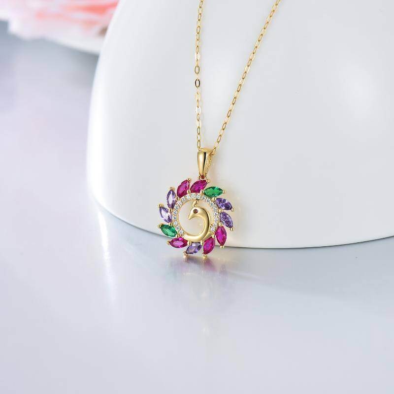 10K Gold Cubic Zirconia Peacock Pendant Necklace-3