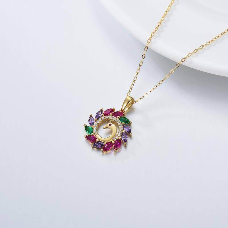 10K Gold Cubic Zirconia Peacock Pendant Necklace-4