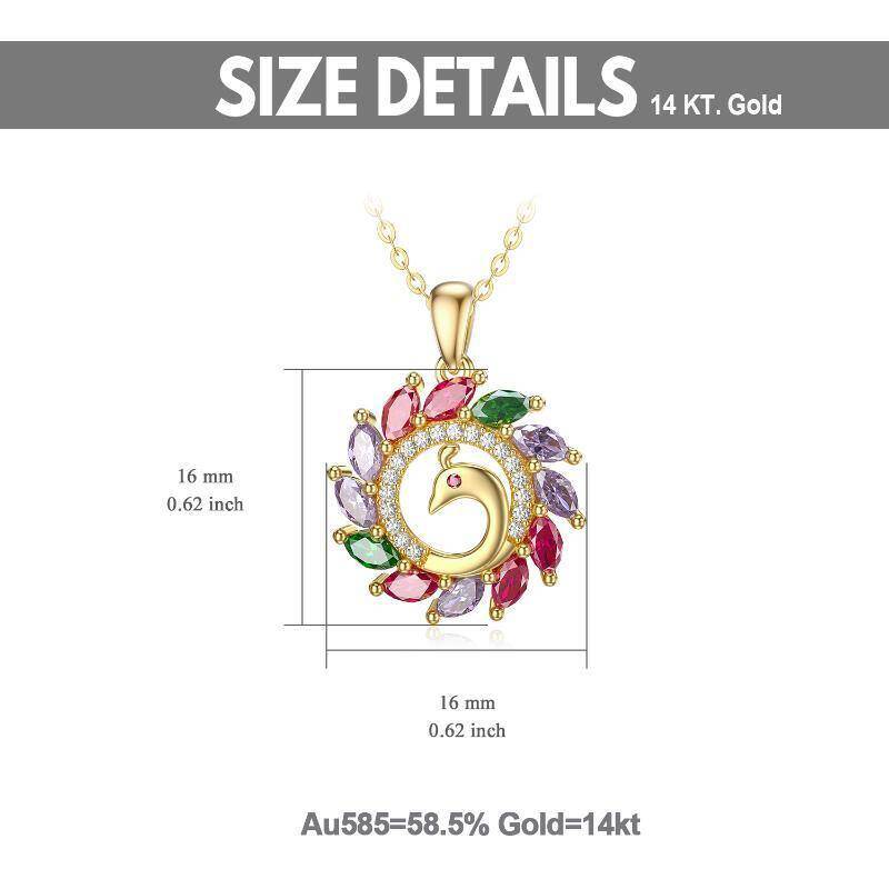 10K Gold Cubic Zirconia Peacock Pendant Necklace-5