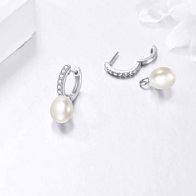 18K Gold Cubic Zirconia & Pearl Bead Drop Earrings-3
