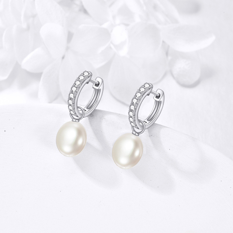 18K Gold Cubic Zirconia & Pearl Bead Drop Earrings-4