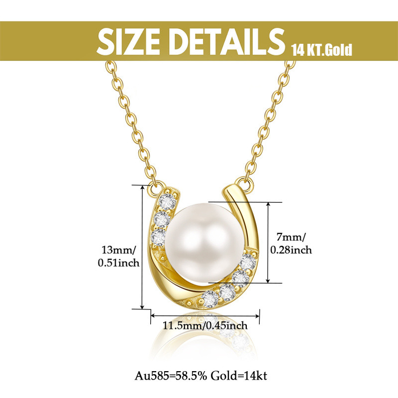 Collar con colgante de herradura de oro de 14 quilates con perla y circonita cúbica para mujer-5