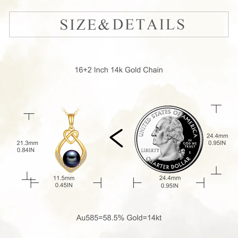 Herzanhänger-Halskette aus 14-karätigem Gold mit Zirkonia und schwarzen Süßwasserperlen-5