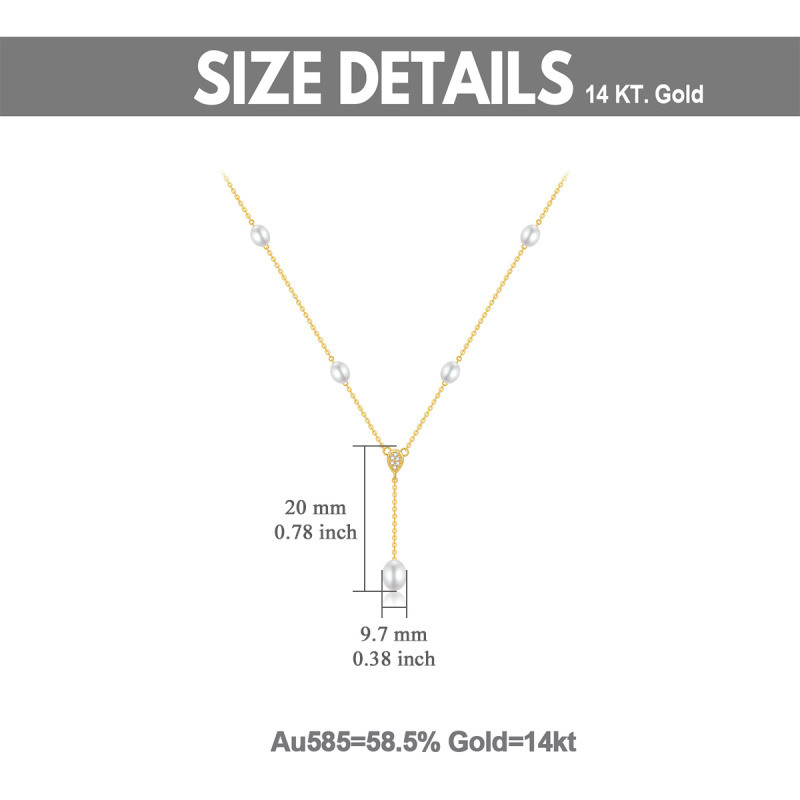 10K White Gold Cubic Zirconia & Pearl Non-adjustable Y-Necklace-5