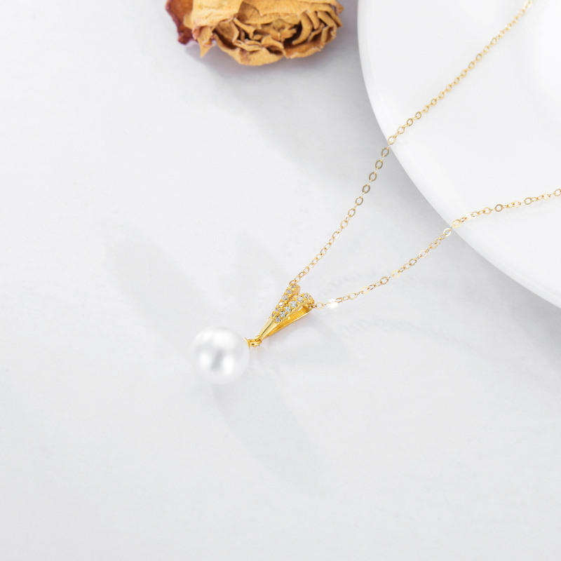 Collar con colgante esférico de oro de 18 quilates, circonita cúbica y perla-5