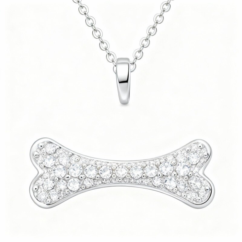 10K White Gold Cubic Zirconia Pendant Necklace-1