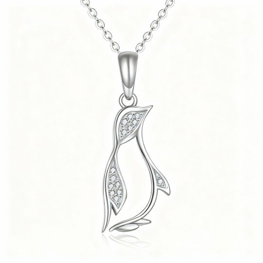 Collier pendentif pingouin en or blanc 10 carats et zircon cubique