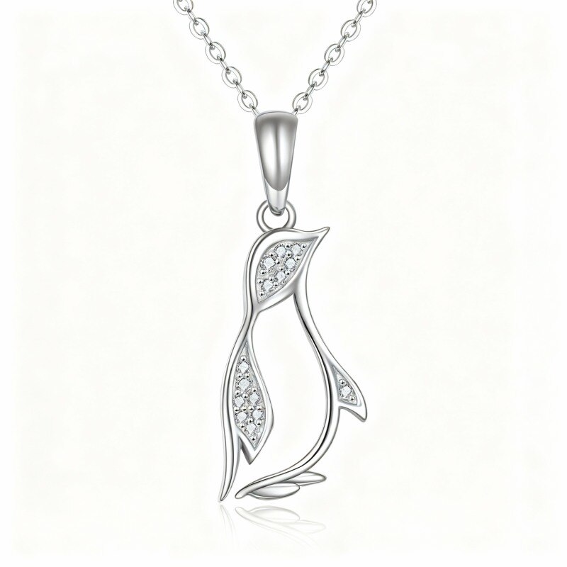 Collar con colgante de pingüino de oro blanco de 10 quilates y circonitas cúbicas-18