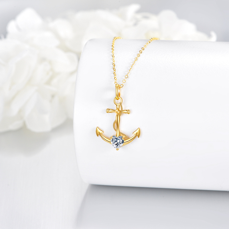 Personalisierte Geburtsstein-Ankerkreuz-Halskette aus 10-karätigem Gold für Damen-5