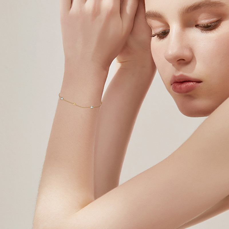 Personalisiertes Geburtsstein-Perlenarmband aus 18-karätigem Gold für Damen-2