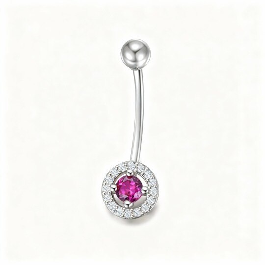 14K White Gold Cubic Zirconia Personalized Birthstone Belly Button Ring