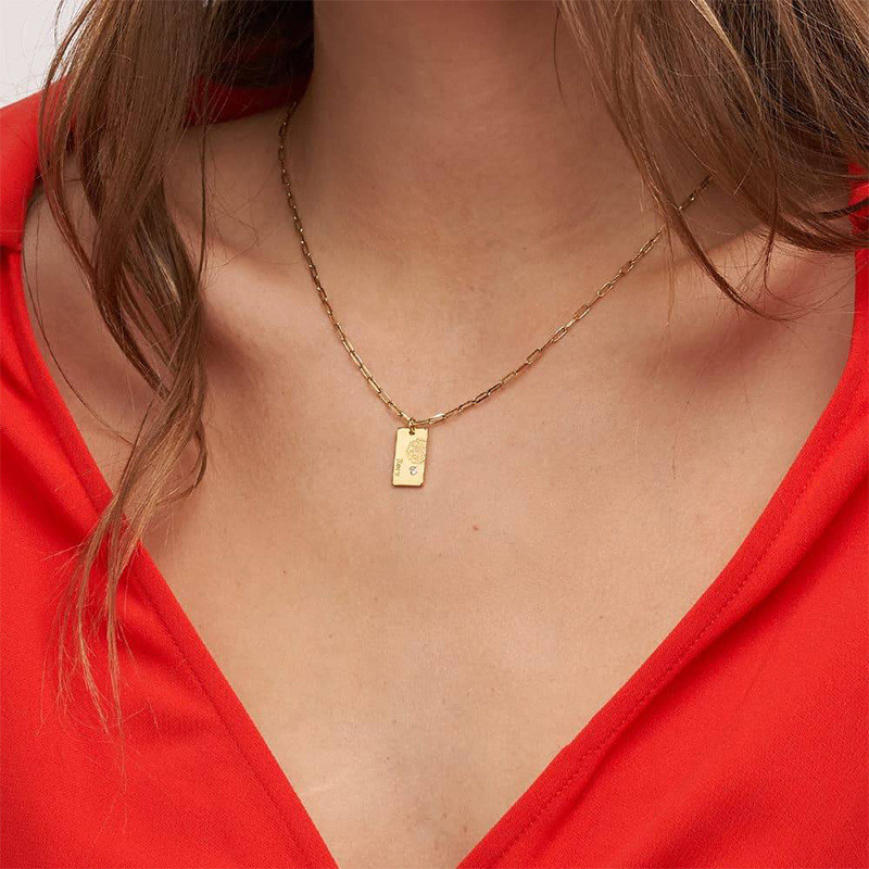 Halskette mit Anhänger aus 9-karätigem Gold, Zirkonia und personalisiertem Geburtsstein und Geburtsblume für Damen-2