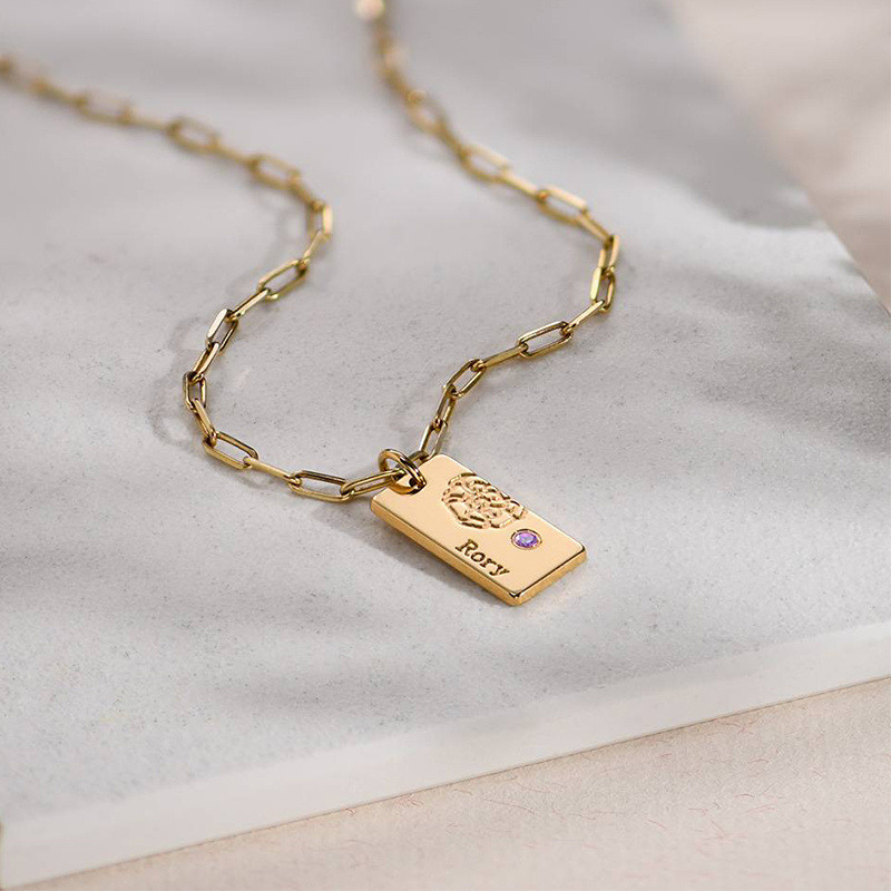 Halskette mit Anhänger aus 9-karätigem Gold, Zirkonia und personalisiertem Geburtsstein und Geburtsblume für Damen-3