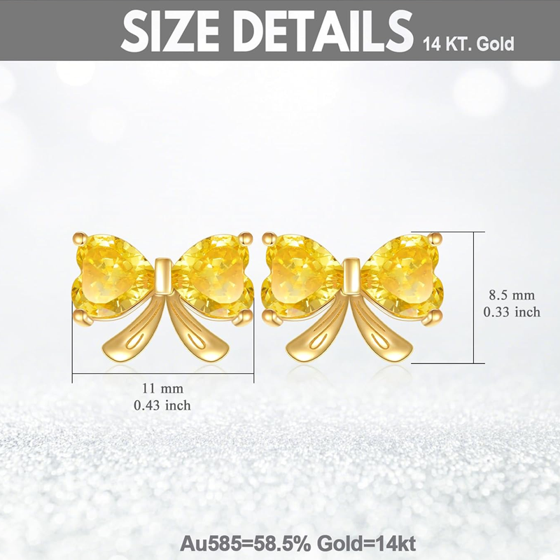 Personalisierte Ohrstecker aus 10-karätigem Weißgold mit Zirkonia, Geburtsstein und Schleife-3