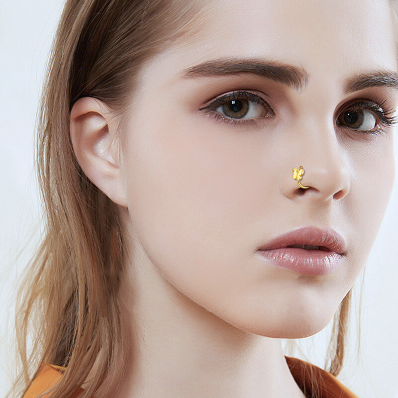 Piercing de nariz em forma de borboleta, em ouro de 18 quilates com zircónias cúbicas e pedra de nascimento personalizada.-2