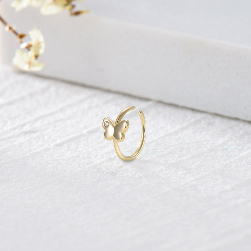 Piercing de nariz em forma de borboleta, em ouro de 18 quilates com zircónias cúbicas e pedra de nascimento personalizada.-4