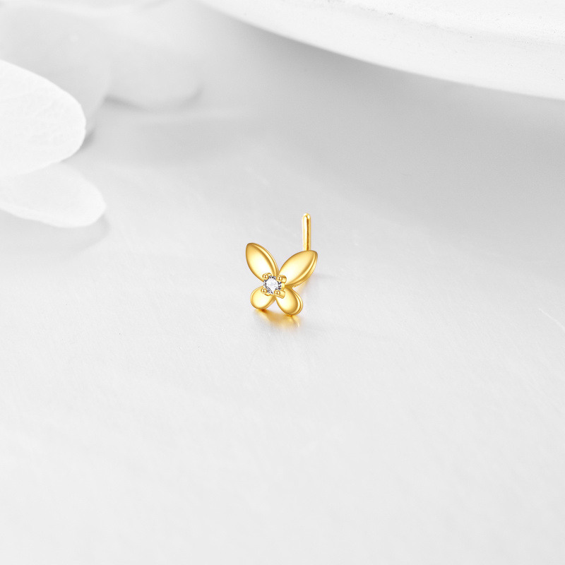 10K Gold Cubic Zirconia & Personalized Birthstone Butterfly Nose Ring-3
