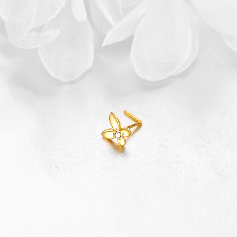 10K Gold Cubic Zirconia & Personalized Birthstone Butterfly Nose Ring-4