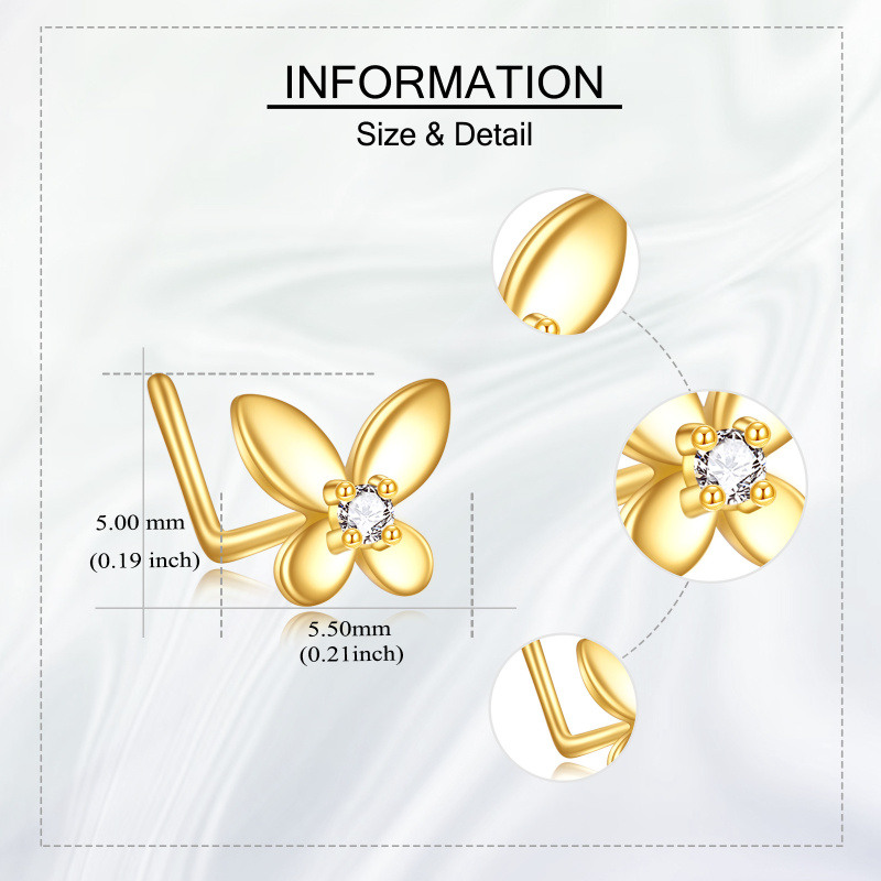 10K Gold Cubic Zirconia & Personalized Birthstone Butterfly Nose Ring-5