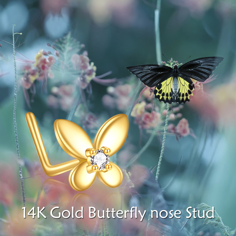 10K Gold Cubic Zirconia & Personalized Birthstone Butterfly Nose Ring-6
