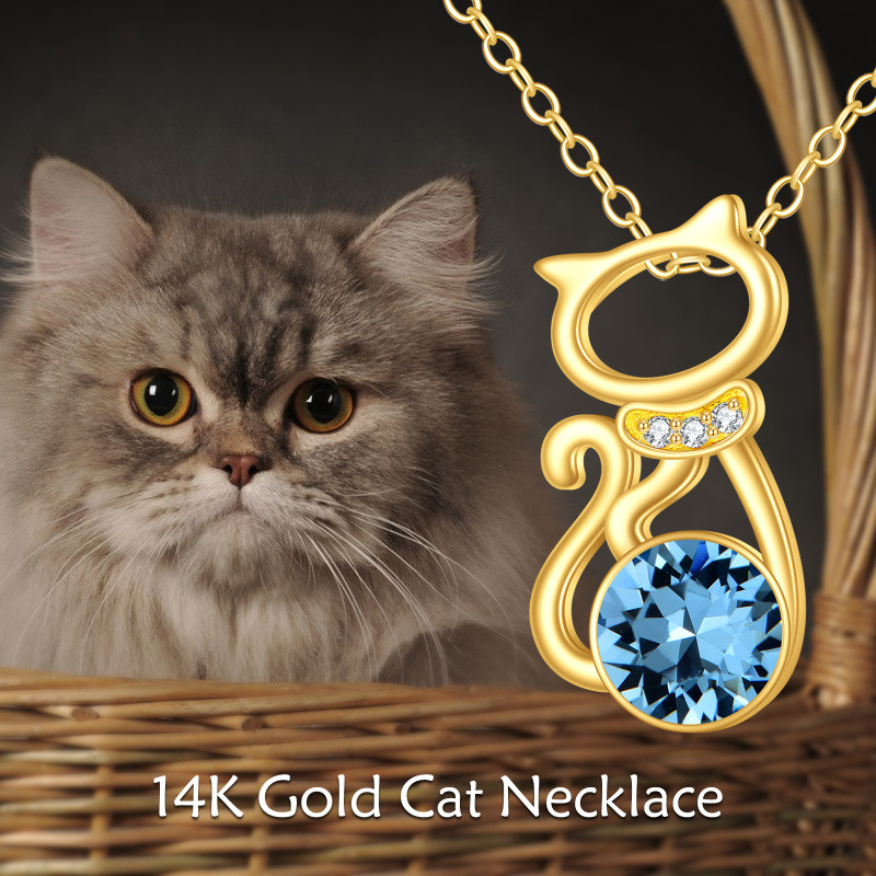 Collar de gato personalizado con piedra natal de oro de 10 quilates para mujer-6